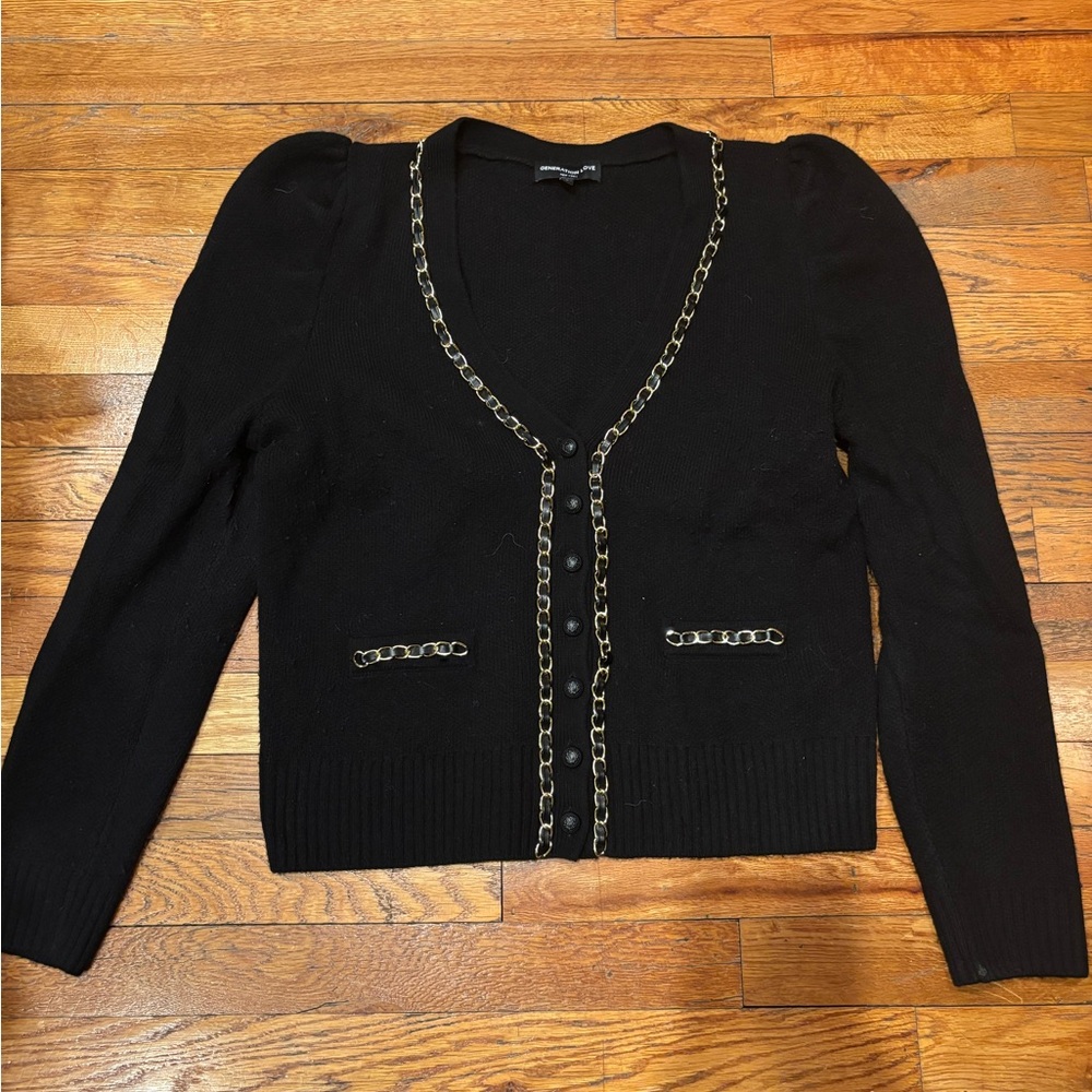 Generation Love Black Cardigan with Chain Detail